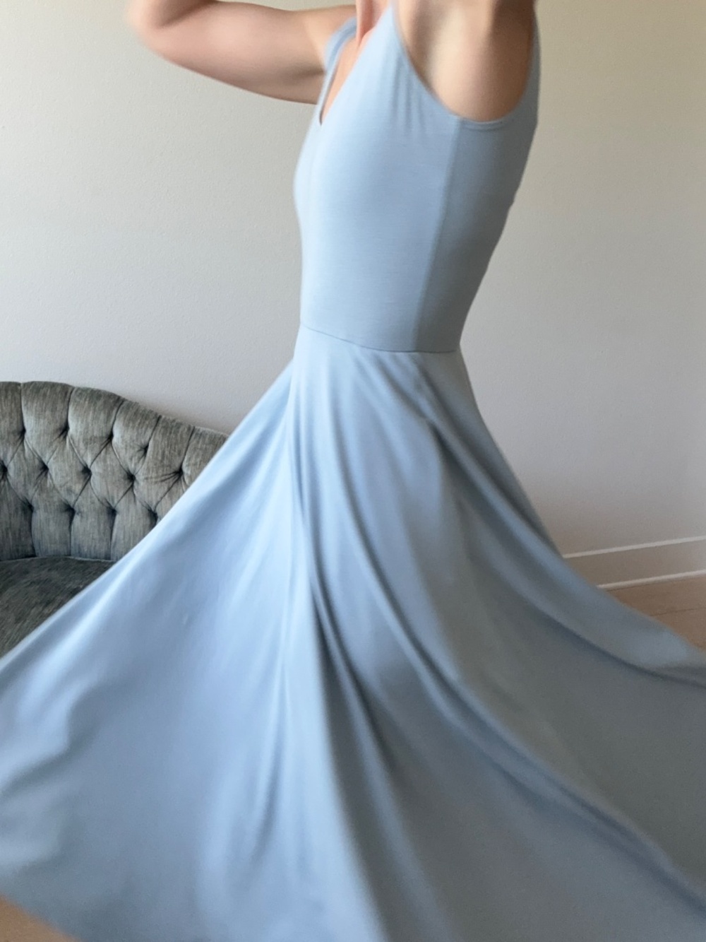 Reformation Rou Light Blue Scoop Neck Fit Flare Midi Dress XS